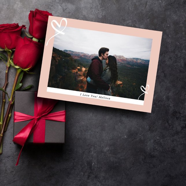 Couple in Love I Modern Pink Photo Valentine Day Holiday Card (Creator Uploaded)
