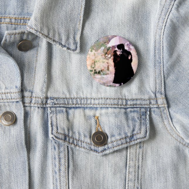 Couple in Love Kissing In The Rain Abstract Art 6 Cm Round Badge (In Situ)
