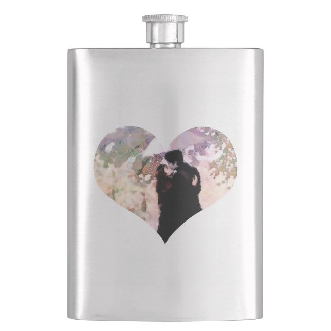 Couple in Love Kissing In The Rain Abstract Art Hip Flask (Front)