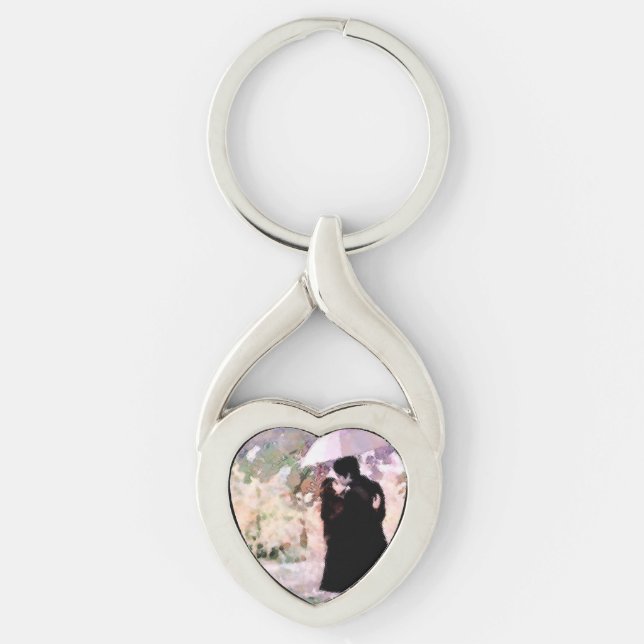 Couple in Love Kissing In The Rain Abstract Art Key Ring (Front)