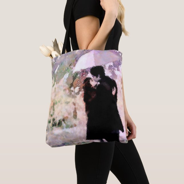 Couple in Love Kissing In The Rain Abstract Art Tote Bag (Close Up)