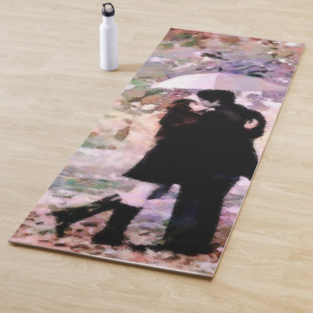 Couple in Love Kissing In The Rain Abstract Art Yoga Mat (In Situ)
