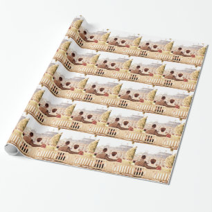 Couple in Love on park bench Wrapping Paper
