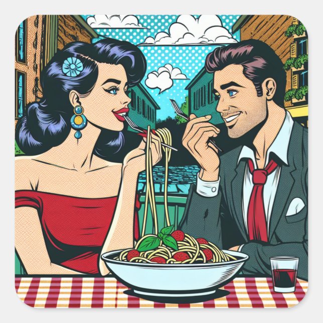 Couple in Love | Pop Art Square Sticker (Front)