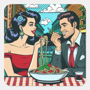 Couple in Love   Pop Art Square Sticker
