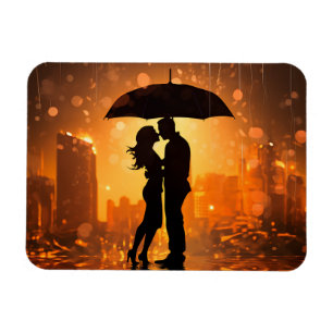 couple in love shadow stands in the rain magnet