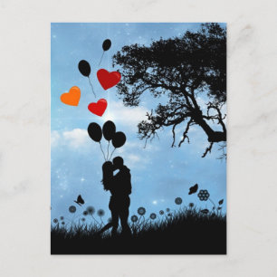 Couple in Love Silhouette and Balloons Postcard