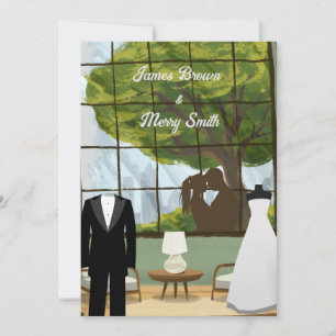 Couple in Love Tree Cosy Home View Wedding Invitation
