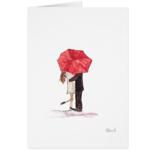 Image of Couple in love under red umbrella