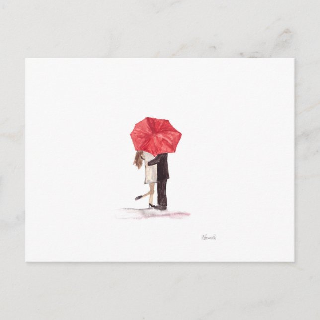 Couple in love under red umbrella postcard (Front)