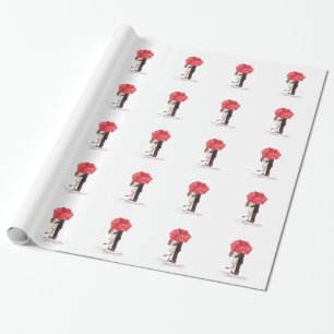 Couple in love under red umbrella watercolor chic wrapping paper