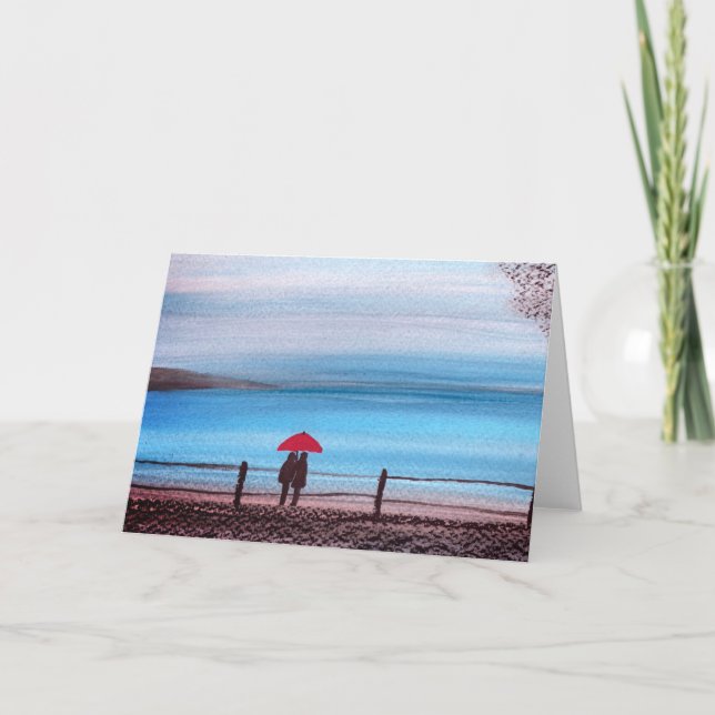 Couple in love with red umbrella card (Front)