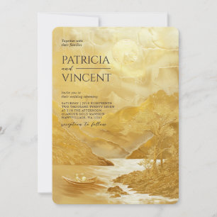 Couple in Mountain Scenery on Golden - Wedding Invitation