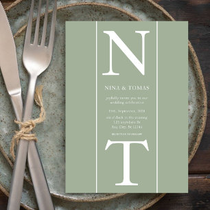 Couple Initial Name l Clean Sage Green Wedding Invitation