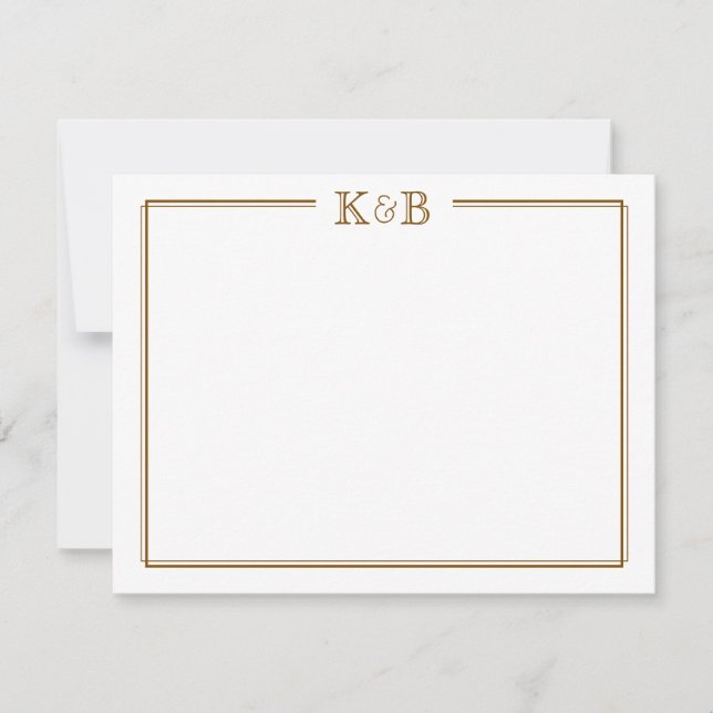 Couple Initials His Hers Monogram Brown Stationery Card (Front)