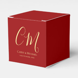 Couple initials modern Chinese wedding red Favour Box