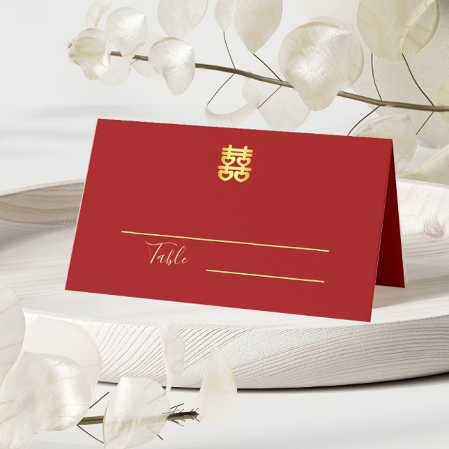 Couple initials modern Chinese wedding red Place Card (Creator Uploaded)