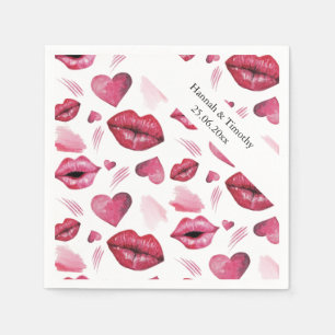 Couple Kiss And Hearts Pattern Watercolor Napkin