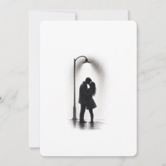 Couple Kissing in Rain Silhouette Wall Art Print Thank You Card