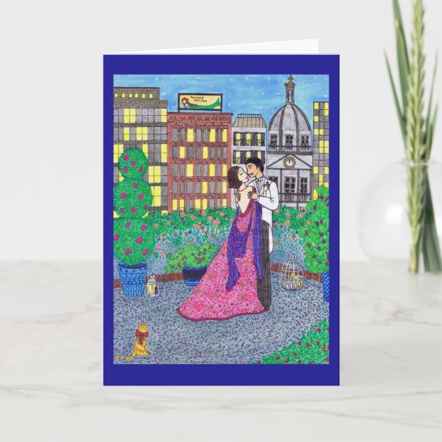 Couple Kissing, New York, Cat Greeting Card (Front)