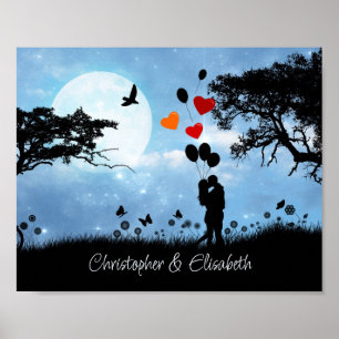 Couple Kissing Romantic Moonlight Personalised Poster