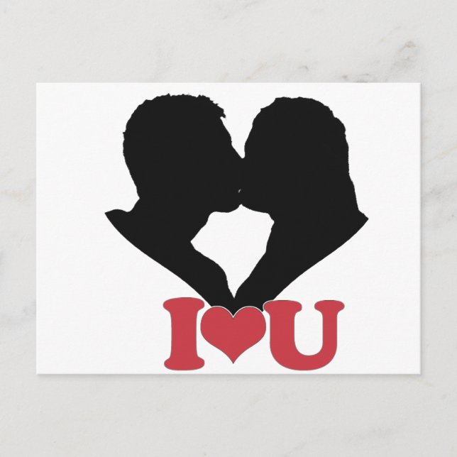 Couple Kissing Silhouette with I♥U Text Postcard (Front)