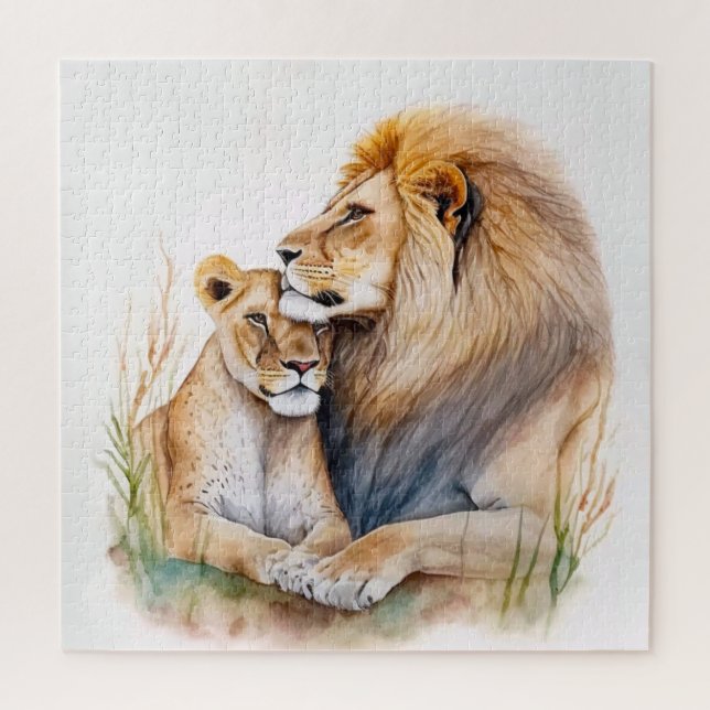 Couple lion male & female in love for lion lovers jigsaw puzzle (Vertical)