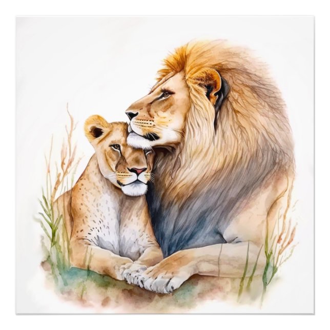 Couple lion male & female in love for lion lovers photo print (Front)