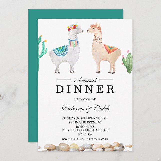 Couple Llama Wedding Rehearsal Dinner Invitation (Front/Back)