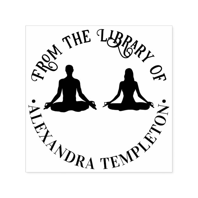 Couple Lotus Yoga Pose Round Library Book Name Self-inking Stamp (Design)