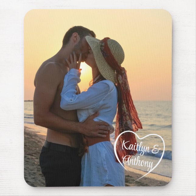 Couple Love Heart Photo Names Mouse Mat (Front)