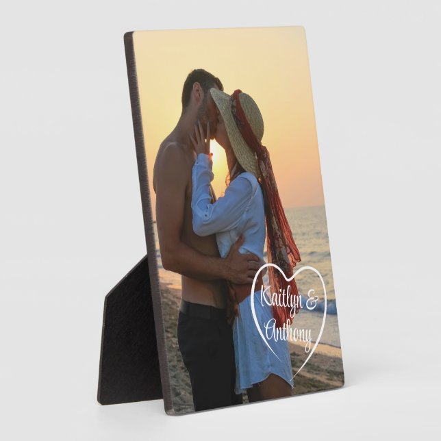 Couple Love Heart Photo Names Plaque (Side)