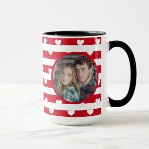 Couple Love Hearts Stripe Valentines Day Photo Mug