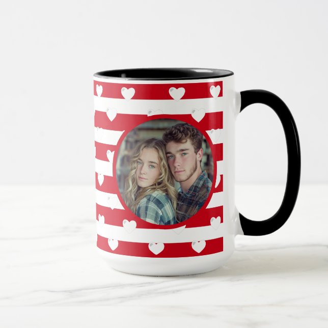Couple Love Hearts Stripe | Valentines Day Photo Mug (Right)