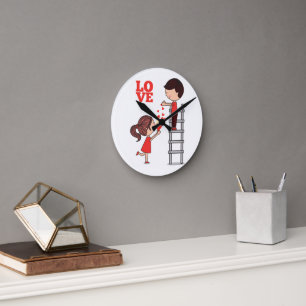 Couple Love Red Hearts Clock