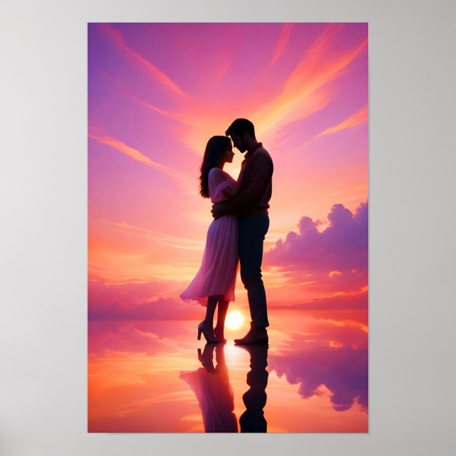 Couple Love Romantic Sunset Silhouette Beautiful  Poster (Front)
