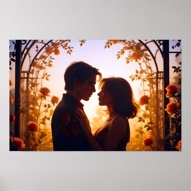 Couple Love Romantic Sunset Silhouette Wedding Poster (Front)