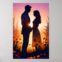 Couple Love Romantic Sunset Silhouette Wedding