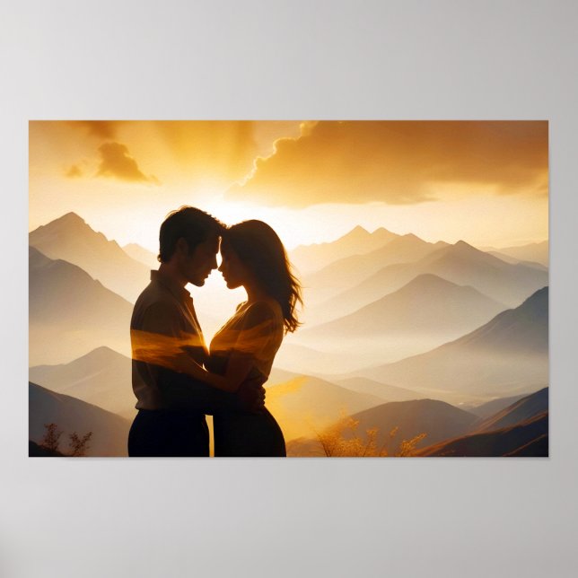 Couple Love Romantic Sunset Silhouette Wedding Poster (Front)
