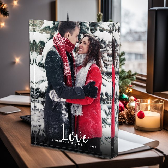 Couple Love script text overlay custom photo (Create your own Love script photo block and add your own photo, names and year.)