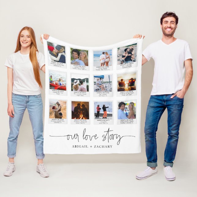 Couple Love Story 12 Photo Snapshot Frame Fleece Blanket (In Situ)