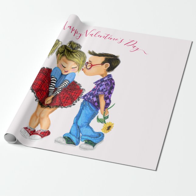 Couple Love Valentine's Day Gift Wrapping Paper (Unrolled)