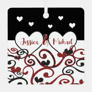 Couple Married Date Swirly Love Hearts Metal Tree Decoration