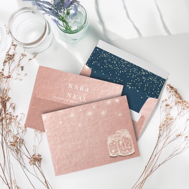 Couple Mason Jars String Lights Rose Gold Wedding  Envelope (Creator Uploaded)