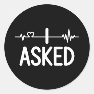 Couple matching engagement party i asked premium classic round sticker