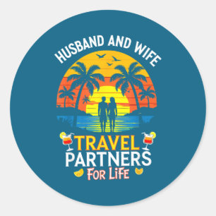 Couple Matching Husband Wife Travel Classic Round Sticker