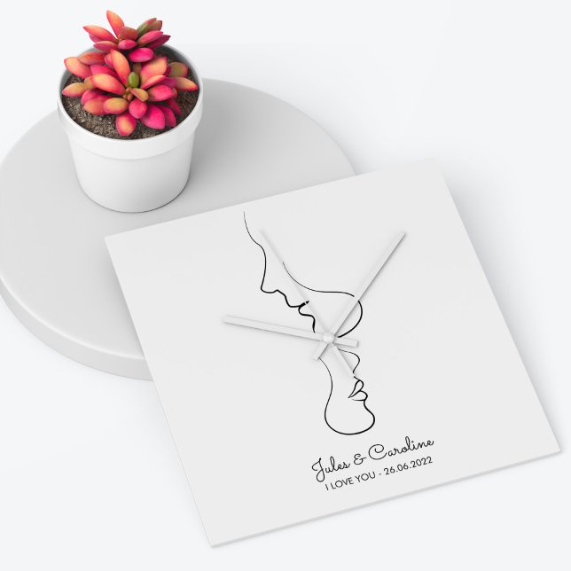 Couple minimalist abstract line art square wall clock (Creator Uploaded)