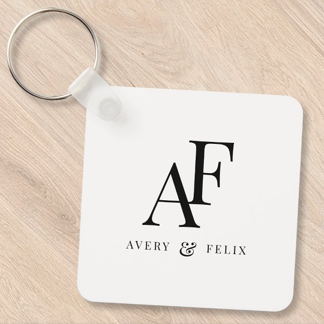 Couple Monogram Black and White Elegant Simple Key Ring (Creator Uploaded)