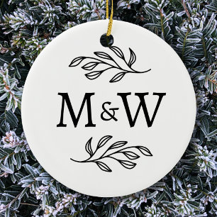Couple Monogram Elegant Botanical Ceramic Tree Decoration
