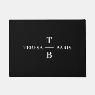 Couple Monogram Elegant Minimal Stylish Black Doormat